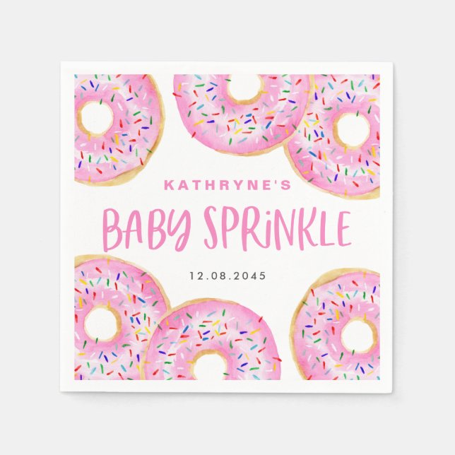 Watercolor Rosa Sprinkle Donuts Baby Sprinkle Pappersservett (Framsidan)