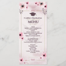 Watercolor  Rosa Studenten Dinner Menu Invit