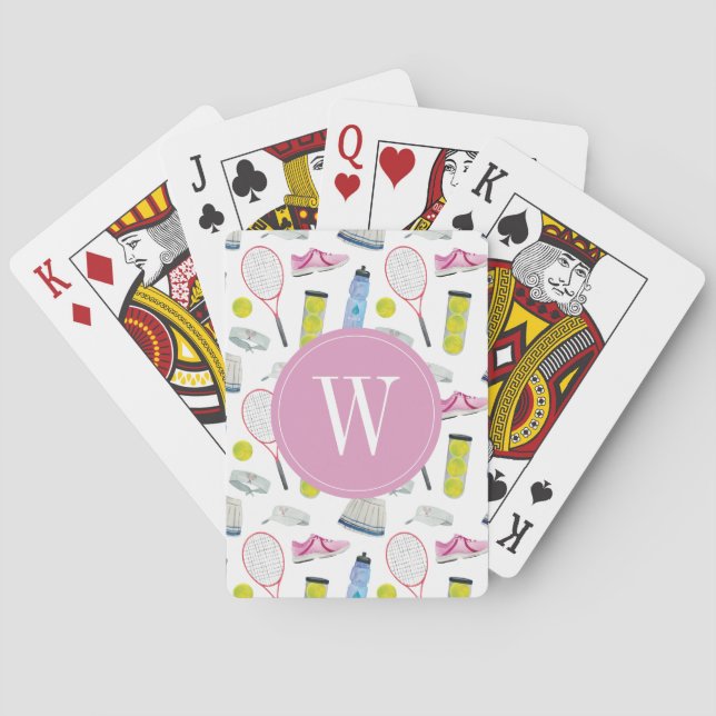 Watercolor Rosa Tennis Mönster Monogram Casinokort (Baksidan)
