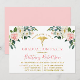 Watercolor Rosa White Blommigt Medical Grad Party Inbjudningar