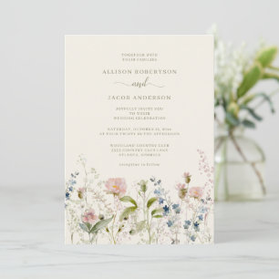 Watercolor Rosa WildblomBlommigt Ivory Bröllop Inbjudningar