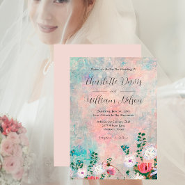 Watercolor  Rosa Wildblomme Garden Wedding Inbjudningar
