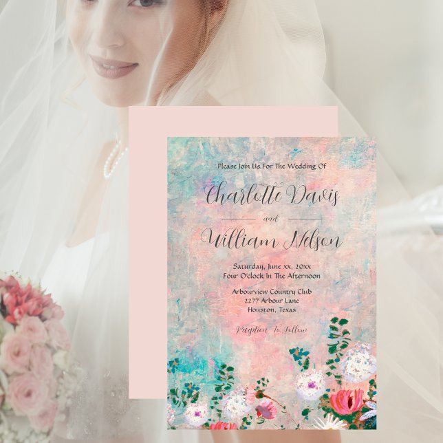 Watercolor  Rosa Wildblomme Garden Wedding Inbjudningar (Watercolor Blush Pink Wildflower Garden Wedding Invitation)