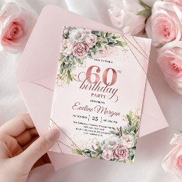 Watercolor Rose Gold Eucalyptus 60-årsfirande Inbjudningar
