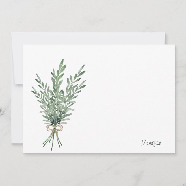 Watercolor Rosemary Bouquet med Jute Bow Anteckningskort (Framsida)