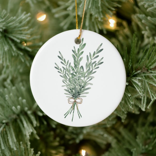 Watercolor Rosemary Bouquet med Jute Bow Julgransprydnad Keramik (Träd)