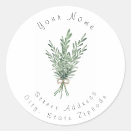 Watercolor Rosemary Bouquet med Jute Bow Runt Klistermärke