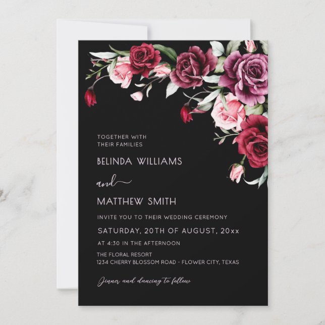 Watercolor Roses Black Background | Photo Wedding Inbjudningar (Framsida)