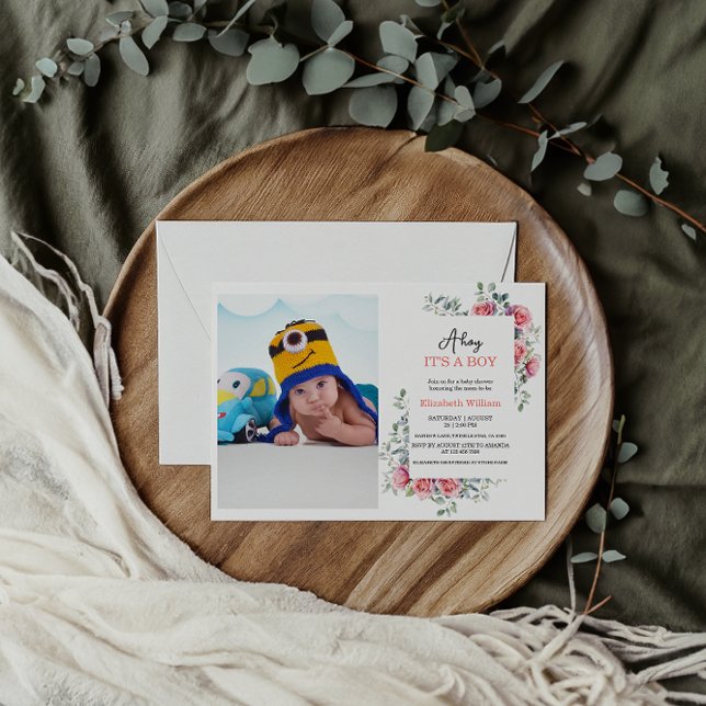Watercolor Roses & Eucalyptus Baby Shower Inbjudningar (Skapare uppladdad)