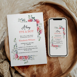 Watercolor Roses & Eucalyptus Baby Shower Inbjudningar