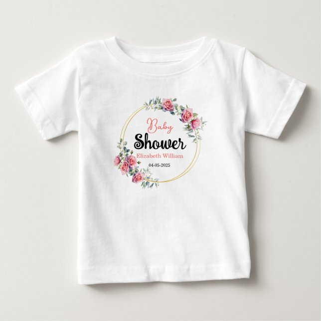 Watercolor Roses & Eucalyptus Baby Shower T Shirt (Framsida)