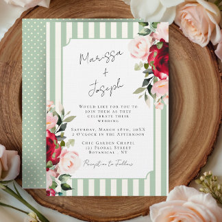 Watercolor Roses Preppy Chic Spring Summer Wedding Inbjudningar