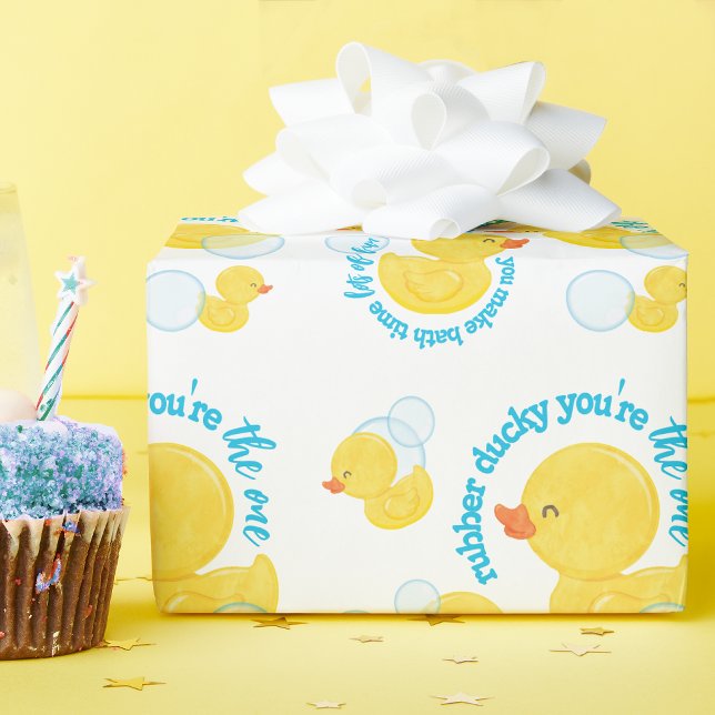 Watercolor Rubber Ducky Du är One Party Presentpapper (Rubber Ducky You're the One Watercolor Duck Wrapping Paper on White)