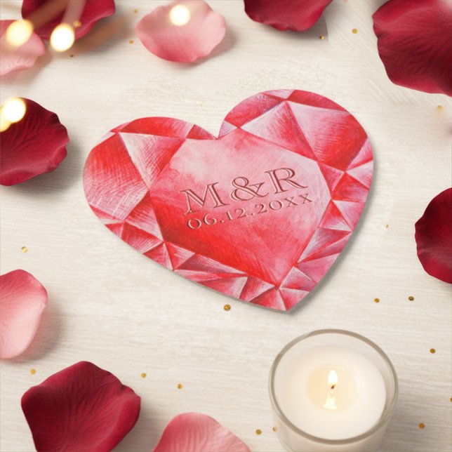 Watercolor Ruby Heart 40:e Bröllop-årsdagen Underlägg Papper (Skapare uppladdad)