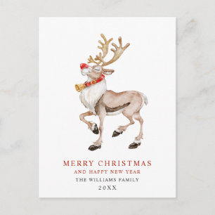 Watercolor Rudolf Reindeer God jul Helgdag Vykort