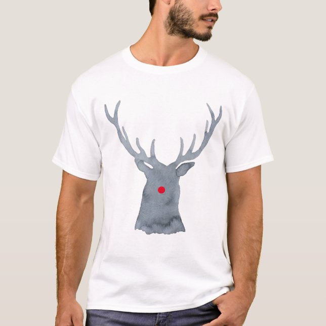 Watercolor Rudolph hjort silhouette jul T Shirt (Framsida)