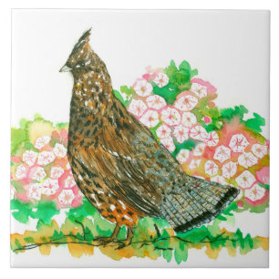 Watercolor Ruffed Grouse Gamebird Mountain Laurel Kakelplatta
