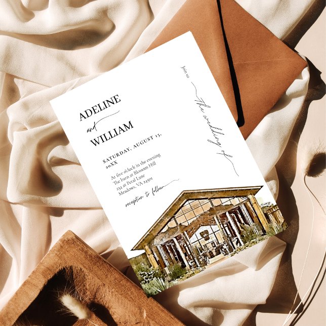 Watercolor Rustic Barn Wedding Invitation Elegant Inbjudningar (Skapare uppladdad)