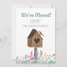 Watercolor Rustic Birdhouse Flytta Announcement Inbjudningar