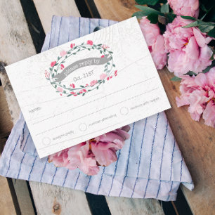 Watercolor Rustic Blommigt Garland Folk Art Bröllo OSA Kort