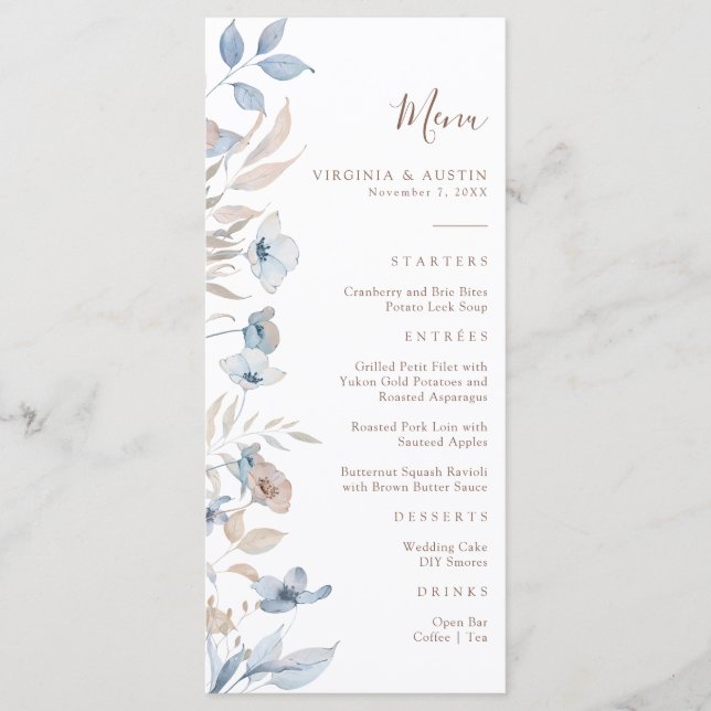 Watercolor Rustic Boho Bröllop Menu Meny (Framsida)