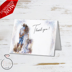 Watercolor Rustic Cowboy Bröllop Tack Kort