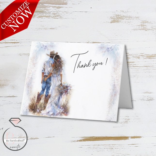 Watercolor Rustic Cowboy Bröllop Tack Kort (Skapare uppladdad)