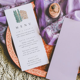 Watercolor Rustic Cypress Träd Bröllop Menu Meny