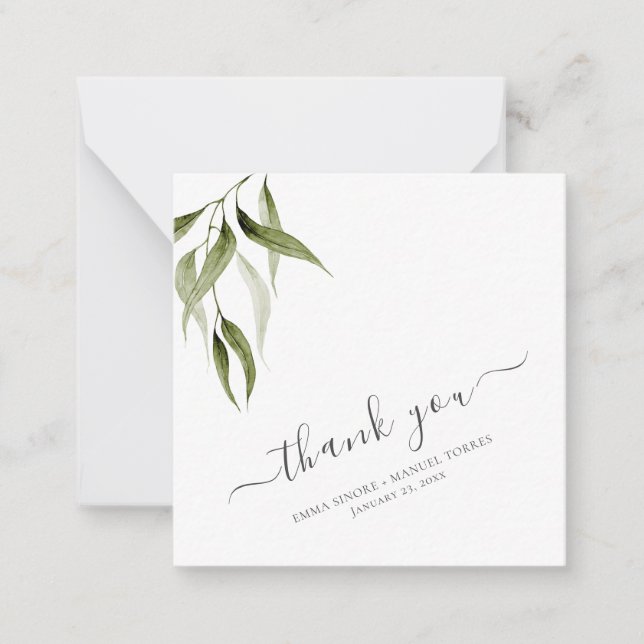 Watercolor Rustic Eucalyptus Greenery Tack Anteckningskort (Framsida)