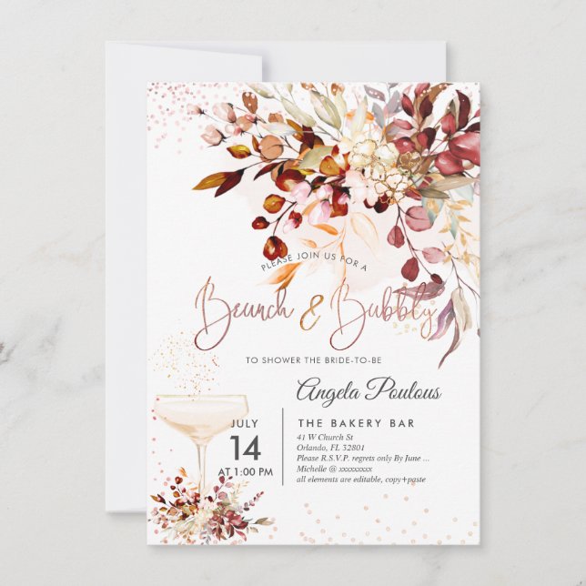 Watercolor Rustic Fall Eucalyptus Brunch BubLY Inbjudningar (Framsida)