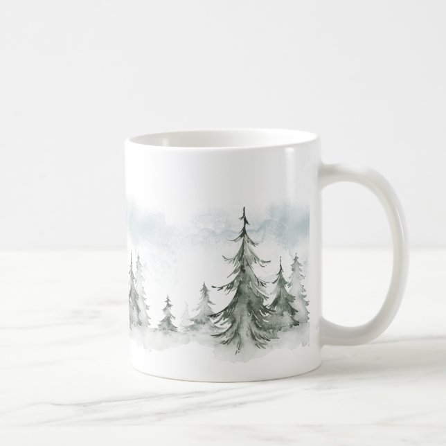 Watercolor Rustic Fir Träd Forest Winter Kaffemugg (Höger)