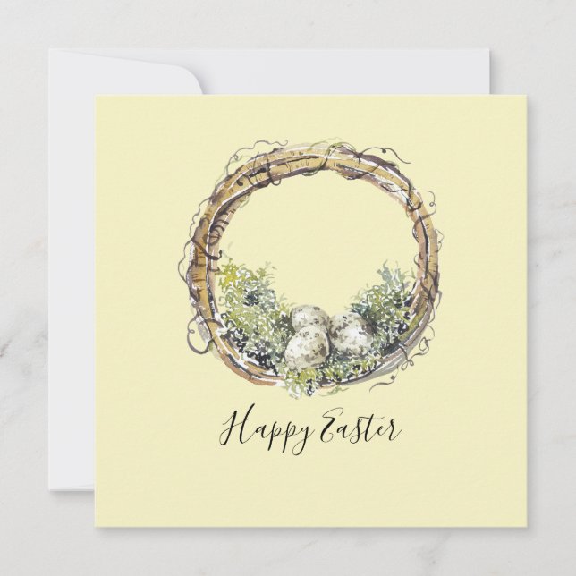 Watercolor Rustic Grapevine & Egg Nest Påsk Kort (Framsida)