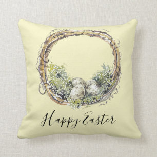 Watercolor Rustic Grapevine & Egg Nest Påsk Kudde