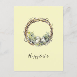 Watercolor Rustic Grapevine & Egg Nest Påsk Vykort