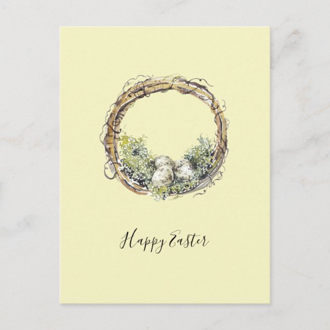 Watercolor Rustic Grapevine & Egg Nest Påsk Vykort (Framsida)