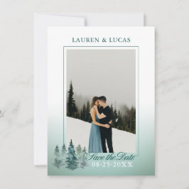 Watercolor Rustic Gräs Spruce Träd PHOTO Bröllop Spara Datumet