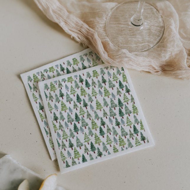 Watercolor Rustic Gräs Träd Winter Forest Pappersservett (Skapare uppladdad)