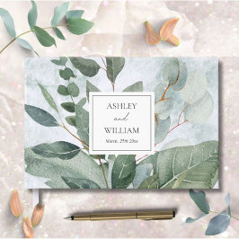 Watercolor Rustic Greenery Sage Bröllop Guestbook Gästböcker