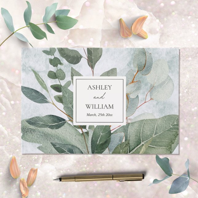 Watercolor Rustic Greenery Sage Bröllop Guestbook Gästböcker (In situ)