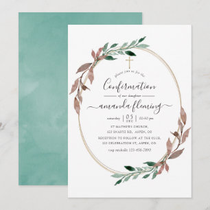 Watercolor Rustic Greenery Winter Confirmation Inbjudningar