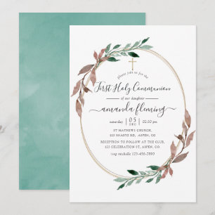 Watercolor Rustic Greenery Winter Heliga Communion Inbjudningar