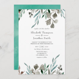 Watercolor Rustic Greenery Winter Wedding Inbjudningar