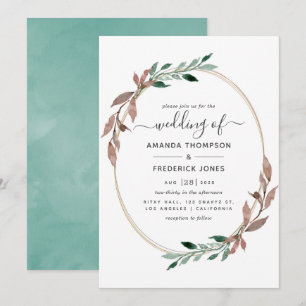 Watercolor Rustic Greenery Winter Wedding Inbjudningar