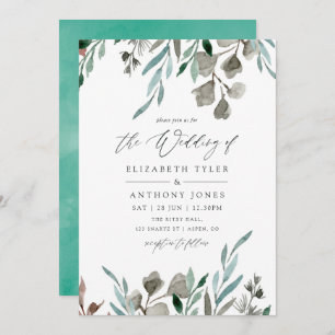 Watercolor Rustic Greenery Winter Wedding Inbjudningar