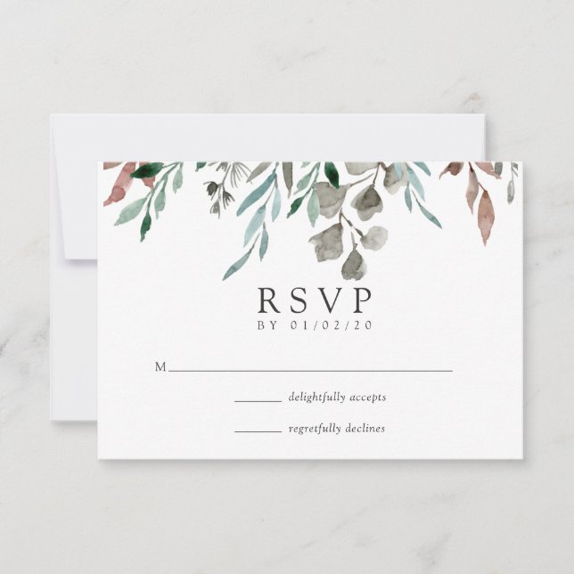 Watercolor Rustic Greenery Winter Wedding OSA Kort (Framsida)