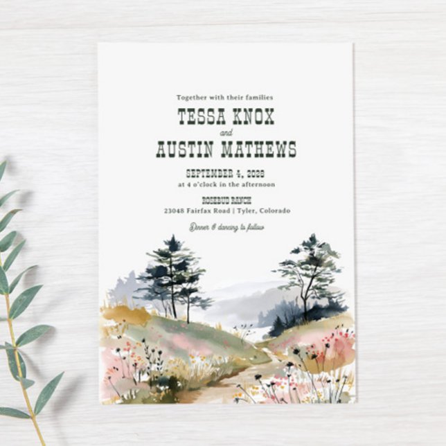 Watercolor Rustic Mountain Wedding Invitation Inbjudningar (Skapare uppladdad)