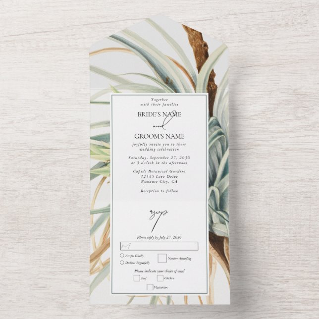 Watercolor Rustic Neutralt Boho Botanical Bröllop (Insida)