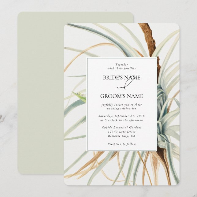 Watercolor Rustic Neutralt Boho Botanical Bröllop Inbjudningar (Fram/baksida)