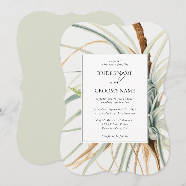 Watercolor Rustic Neutralt Boho Botanical Bröllop Inbjudningar (Fram/baksida)