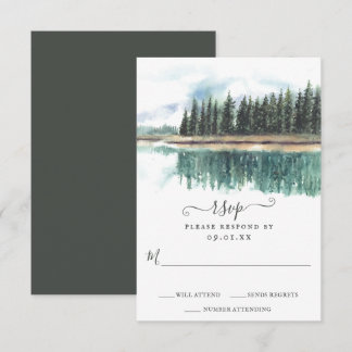 Watercolor Rustic Sjö | Mountain Sjö Bröllop OSA Kort